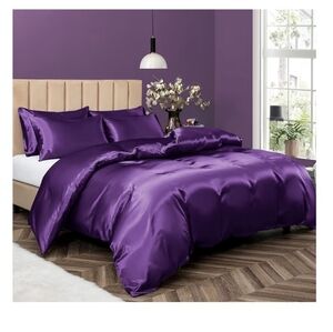 5 Piece Luxurious Purple Satin Duvet Cover Set